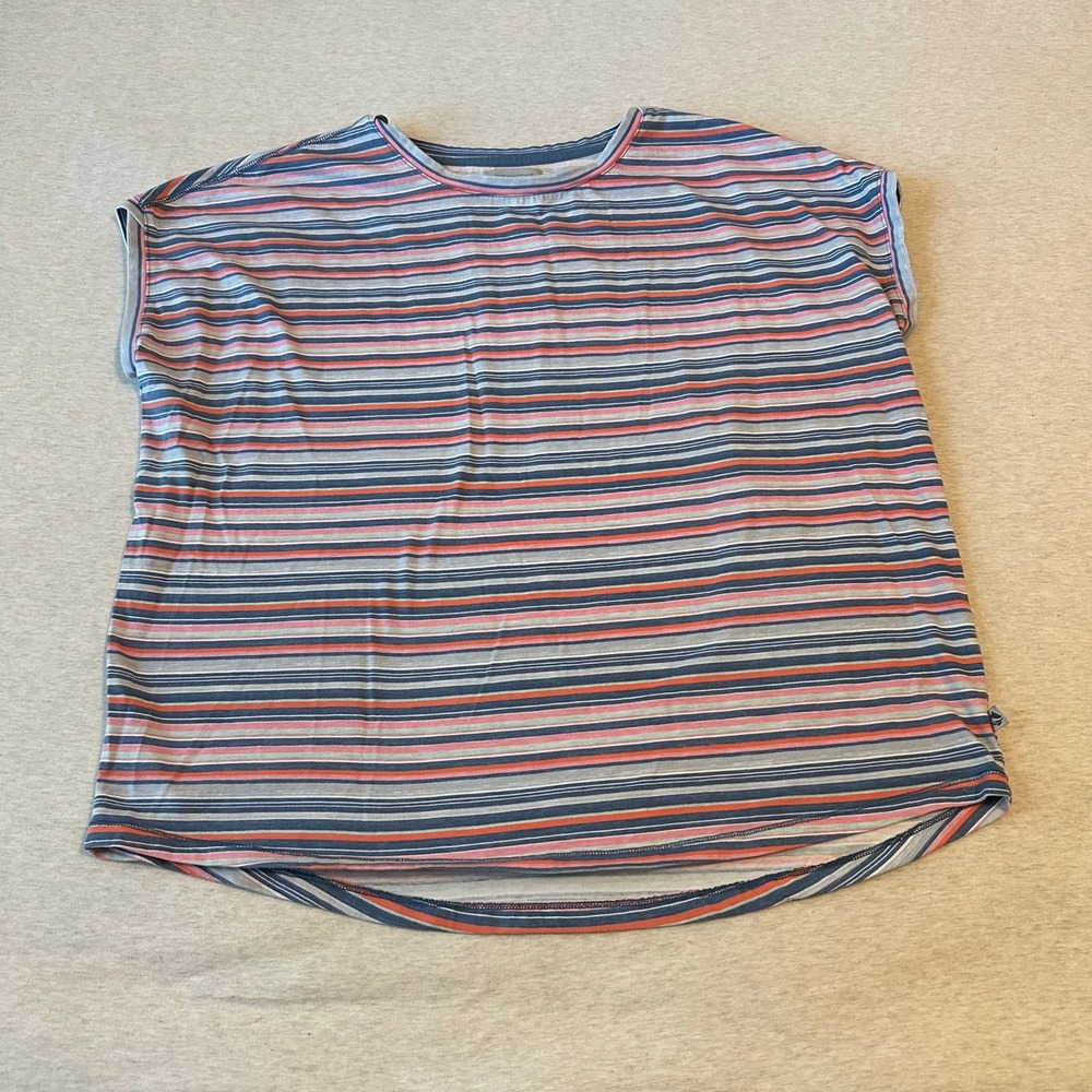 Ocean + Coast Womens‎ XL Striped Short Sleeve Crew Neck High-Low Knit Top Blue